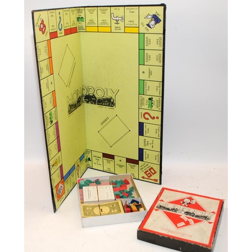 266 - Post war austerity monopoly circa 1948, wooden houses, cardboard playing tokens. Not checked for com... 