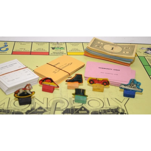 266 - Post war austerity monopoly circa 1948, wooden houses, cardboard playing tokens. Not checked for com... 