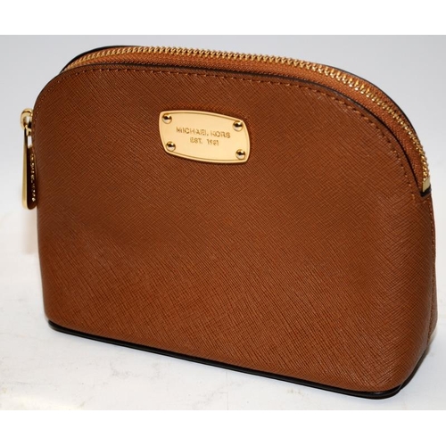 275 - Michael Kors Brown leather make up bag/clutch purse 16cms across bottom seam