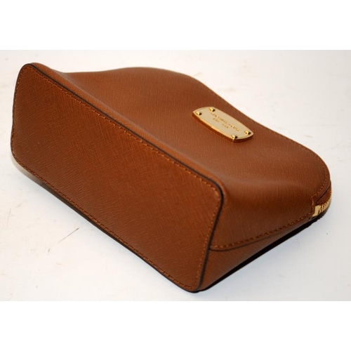 275 - Michael Kors Brown leather make up bag/clutch purse 16cms across bottom seam