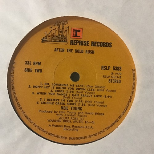 288 - NEIL YOUNG ALBUM 'AFTER THE GOLD RUSH'. Found here in Ex condition on Reprise RSLP 6383 from 1970 co... 