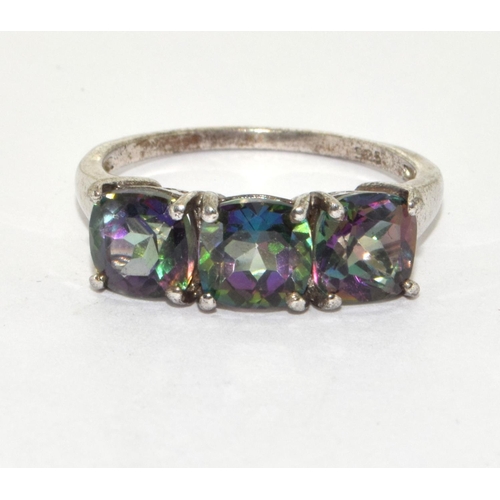 206 - a 925 silver and mystic topaz trilogy ring, size O 1/2.