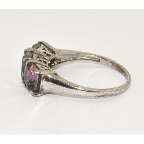 206 - a 925 silver and mystic topaz trilogy ring, size O 1/2.