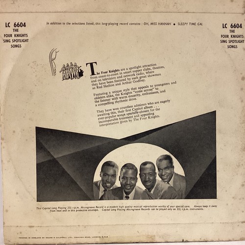 131 - FOUR KNIGHTS  DOO WOP 10” VINYL ‘SPOTLIGHT SONGS’. Found here on Capitol Records LC 6604 from 1952 a... 