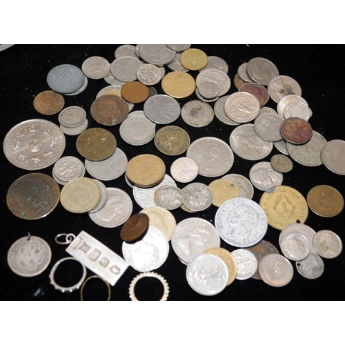 69 - A jewellery box containing a collection of coins and curios including silver c/w a folder of world a... 