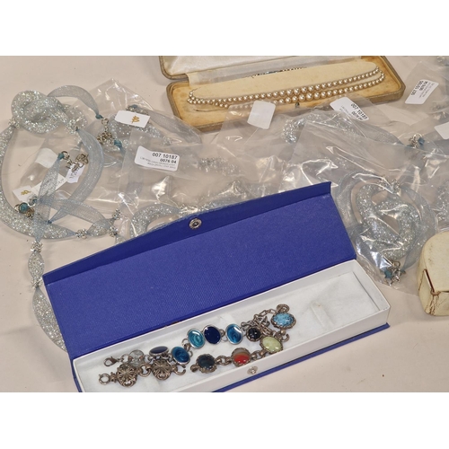 459 - Box of new and used costume jewellery. Lots still sealed in bags.