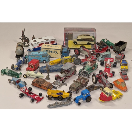 291 - Collection of mainly vintage play worn die cast cars to include Dinky and Matchbox examples.