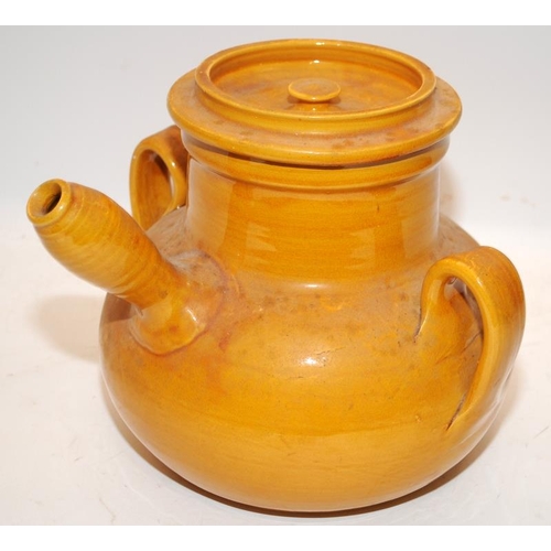 1 - French Provincial Aubagne glazed terracotta water jug with lid and pouring spout. 23cms tall