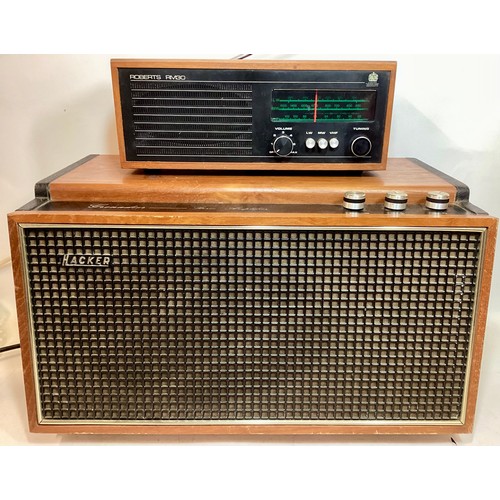 414 - ROBERTS RADIO AND HACKER AMPLIFIER. These 2 items are in great condition with the radio model number... 