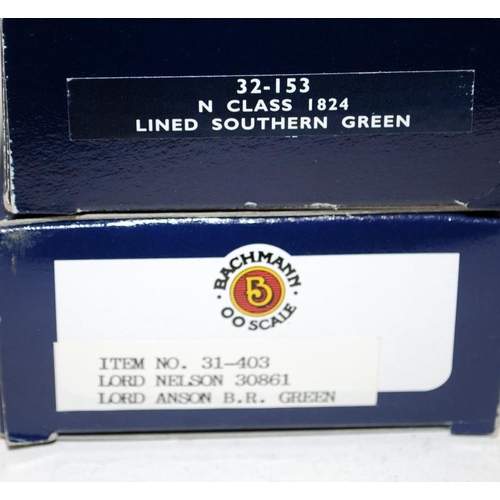 64 - Bachmann OO gauge locomotives 31-403 Lord Nelson-Lord Anson and 32-153 N Class Lined Southern Green.... 