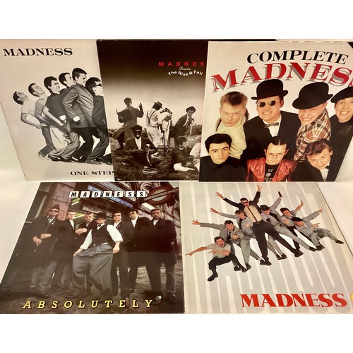 214 - VINYL ALBUMS X 5 FROM MADNESS. Album titles are - Absolutely - Madness 7 - One Step Beyond - The Ris... 