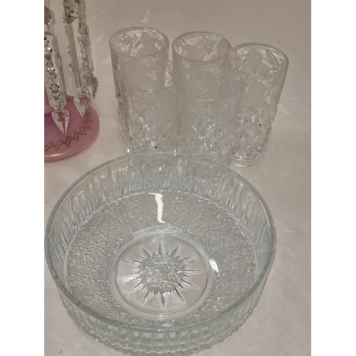 31 - Collection of various crystal and other glassware to include a Victorian Lustre.