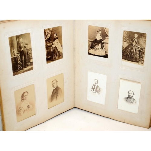 228 - Victorian photograph album containing nearly 200 pictures, mostly cabinet cards. Many topographical ... 