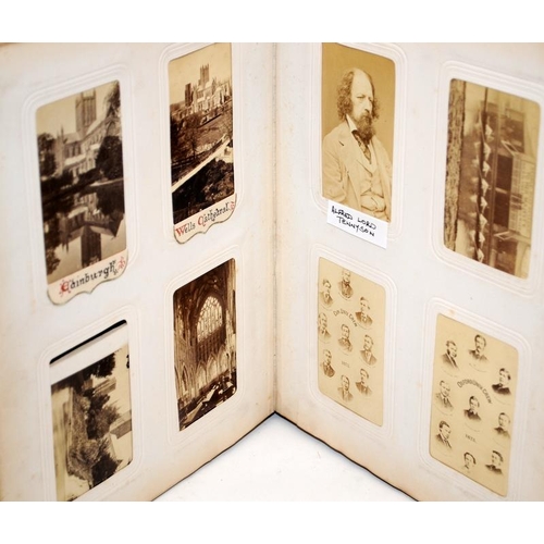 228 - Victorian photograph album containing nearly 200 pictures, mostly cabinet cards. Many topographical ... 