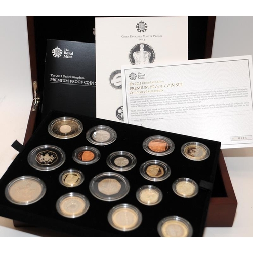 110 - Royal Mint 2013 United Kingdom Premium Proof Coin Set in wooden presentation case with certificate