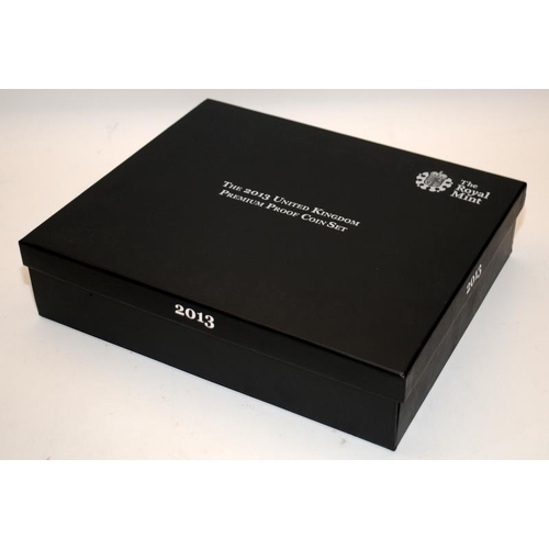 110 - Royal Mint 2013 United Kingdom Premium Proof Coin Set in wooden presentation case with certificate