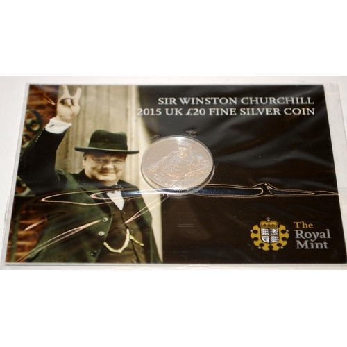 97 - Royal Mint fine silver £20 coins x 3. 2014 Outbreak of WWI, 2015 Longest Monarch and 2015 Winston Ch... 