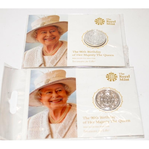 100 - Royal Mint fine silver £20 coins x 4. 2 x 2016 Queen's 90th Birthday, 2016 Welsh Dragon and 2016 Gif... 