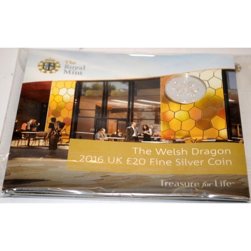 100 - Royal Mint fine silver £20 coins x 4. 2 x 2016 Queen's 90th Birthday, 2016 Welsh Dragon and 2016 Gif... 