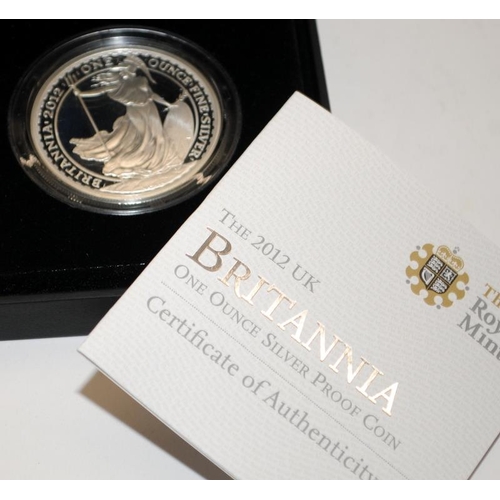 107 - 3 x Royal Mint 1oz Silver proof Britannia coins. All in presentation boxes with certificates