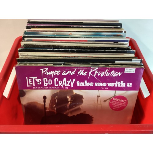 143 - BOX OF ASSORTED 12” VINYL SINGLES. Here we have artists to include - Prince - Meatloaf - Yazoo - Wha... 