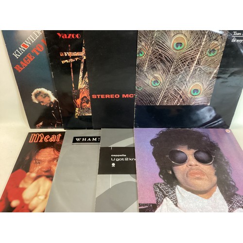 143 - BOX OF ASSORTED 12” VINYL SINGLES. Here we have artists to include - Prince - Meatloaf - Yazoo - Wha... 