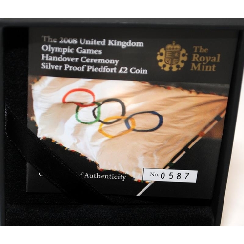 89 - Royal Mint Silver Proof Piedfort £2 Two Pounds coin, 2008 Olympic Handover. Boxed with certificate