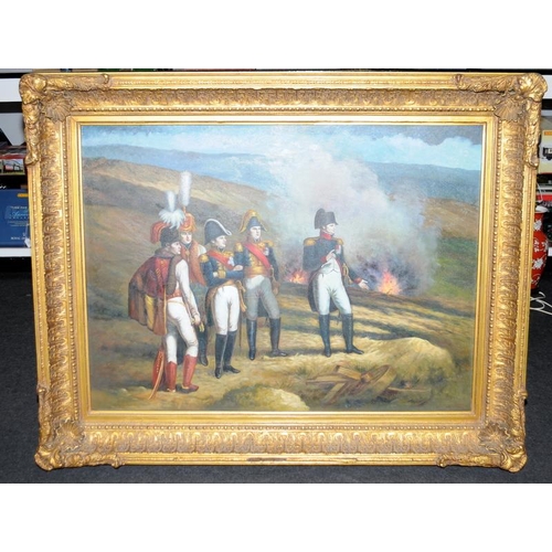 55 - Large oil on canvas study of Napoleon in the field in conference with his generals. Appears unsigned... 