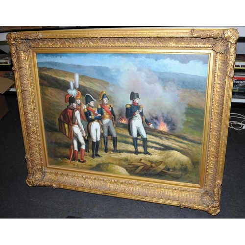 55 - Large oil on canvas study of Napoleon in the field in conference with his generals. Appears unsigned... 