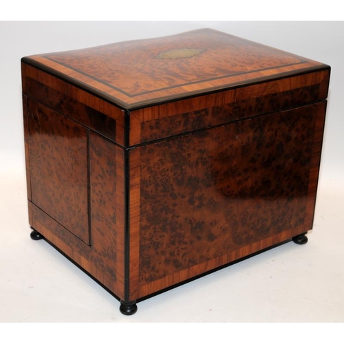 11 - Antique Napoleon III amboyna burr veneer cave a liqueur after dinner drinks box. Missing one decante... 