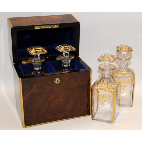 5 - Superb Victorian brass bound Walnut burr veneer decanter tantalus with brass Bramar of London lock (... 