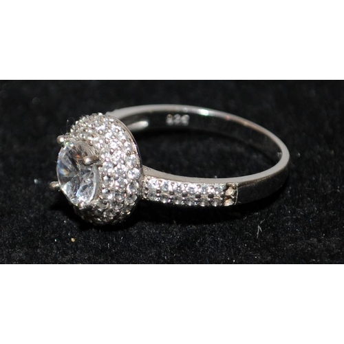 434 - Sterling silver CZ halo cluster ring size S 1/2