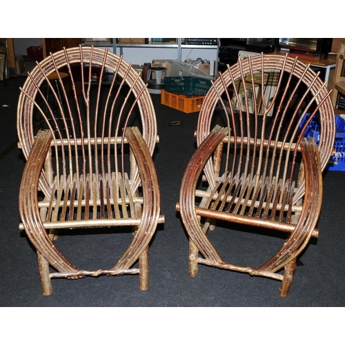 438 - Pair of well crafted scratch built hazelwood bent wood round back chairs. seat height 43cms