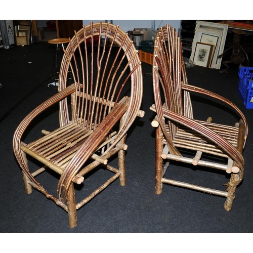 438 - Pair of well crafted scratch built hazelwood bent wood round back chairs. seat height 43cms