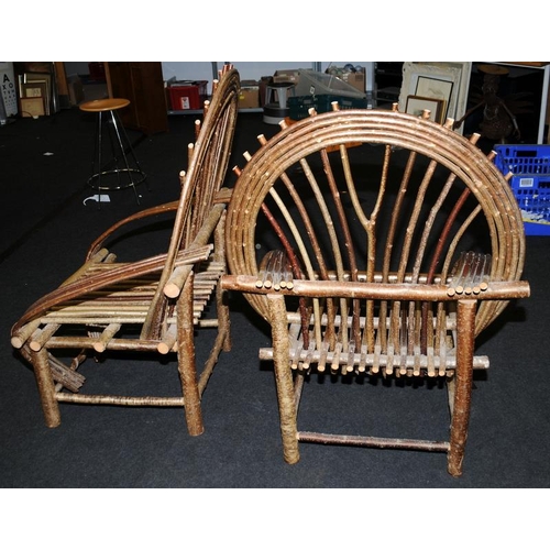 438 - Pair of well crafted scratch built hazelwood bent wood round back chairs. seat height 43cms