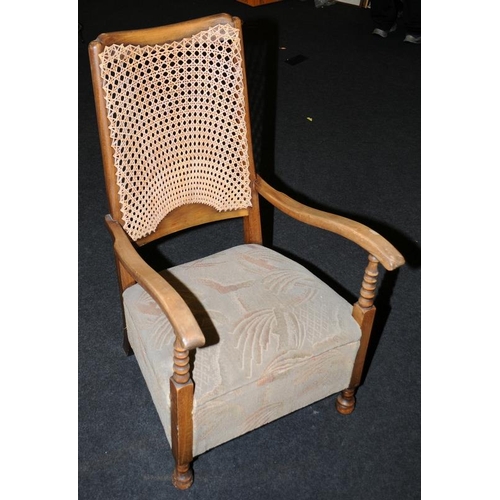 439 - Vintage upholstered nursing chair with with wickerwork back. Seat height 30cms