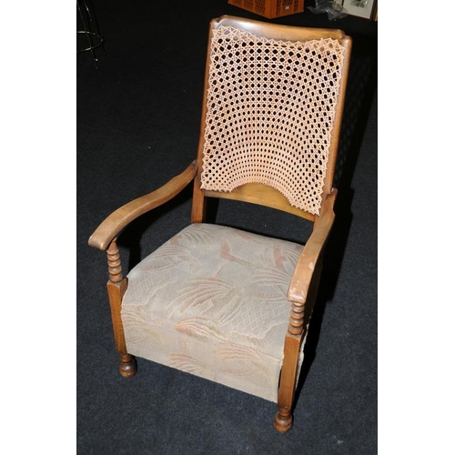 439 - Vintage upholstered nursing chair with with wickerwork back. Seat height 30cms