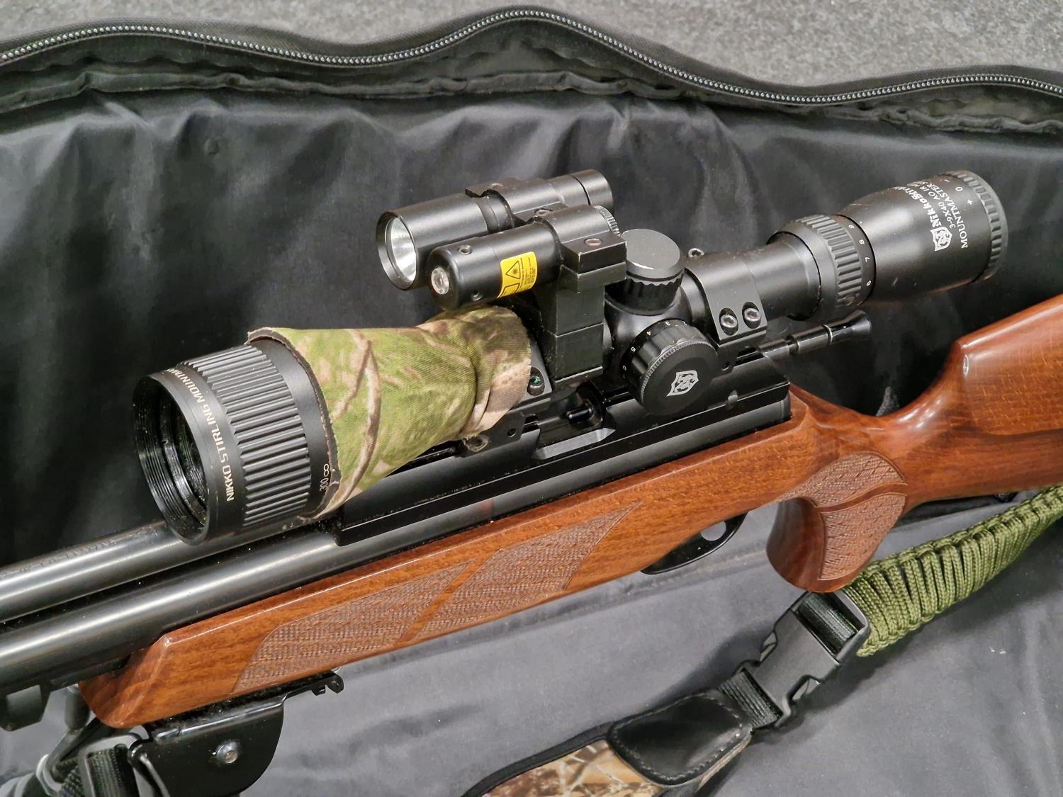 Bsa Ultra Pcp Air Rifle Fitted With Nikko Sterling Telescopic Sight With Laser And Torch In A Soft C 5088