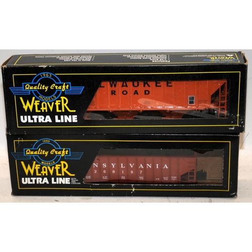 3 - Quality Craft O Gauge Hi Rail 3 bay coal car c/w PS-2 Central Discharge Hopper. Both boxed