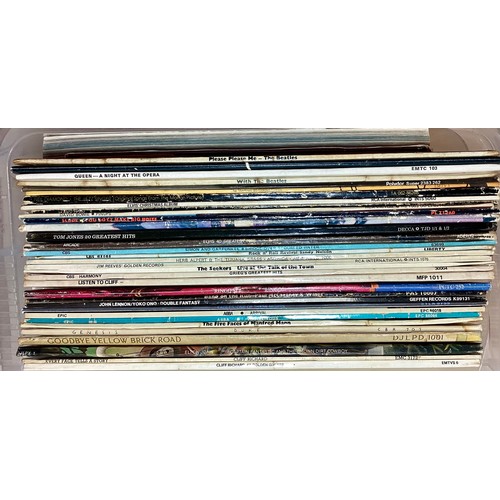 117 - BOX OF VARIOUS ROCK AND POP RELATED VINYL LP RECORDS. Found here we have artists to include - The Be... 