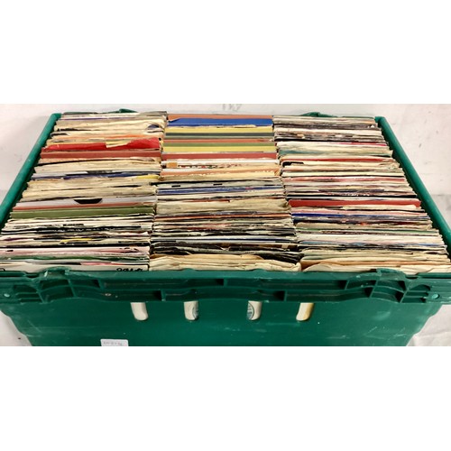 575 - LARGE CRATE OF VARIOUS 7” VINYL SINGLES. Found here is a mixture of genres and artists from mainly t... 