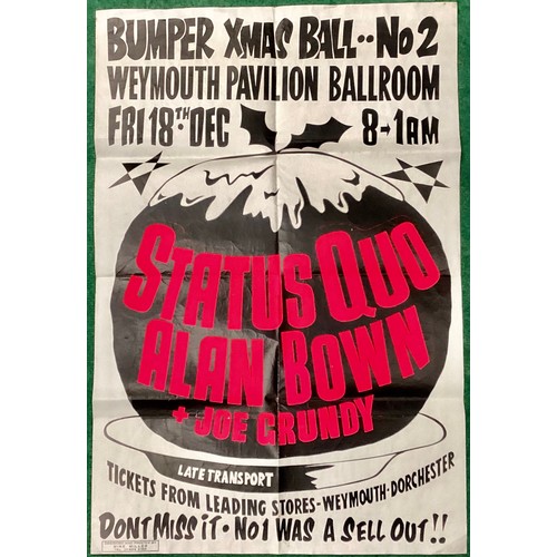 573 - STATUS QUO GIG POSTER FROM THE 1970’S. Appearing at Weymouth Pavillion Ballroom with Alan Bown and J... 