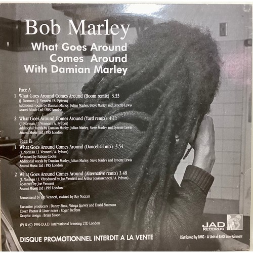 109 - BOB MARLEY ‘WHAT GOES AROUND’ WITH DAMIAN MARLEY PROMO MAXI 12” PROMO. This vinyl is a demo/ promo s... 