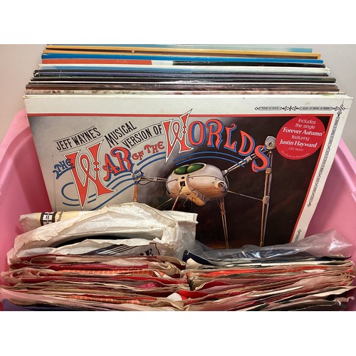 215 - BOX OF VARIOUS ALBUMS AND 7” VINYL SINGLES. Here we find a varied collection to include Rock and pop... 