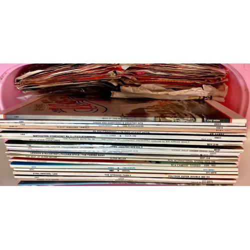 215 - BOX OF VARIOUS ALBUMS AND 7” VINYL SINGLES. Here we find a varied collection to include Rock and pop... 