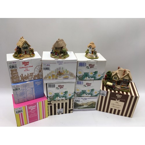 10 x Lilliput Lane Collectors Club pieces incl. The Chocolate Box L2585,  The Chocolate Factory L2586