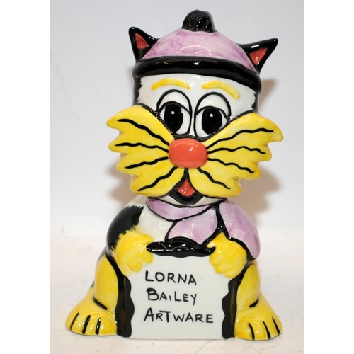 26 - Lorna Bailey cat figure: Bilbo Holding Lorna Bailey Advertising Board. Signed