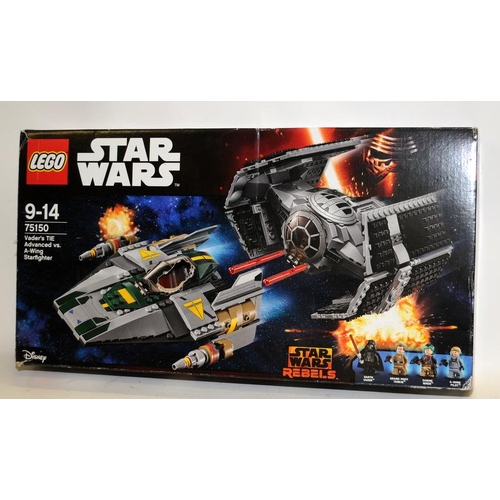 9 - Star Wars Lego: Vader's TIE Advanced vs. A-Wing Starfighter. Model boxed and complete but missing bu... 