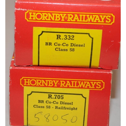 58 - Hornby OO gauge Class 58 BR Co-Co Diesel 58 025 ref:R332 c/w Class 58 Railfreight ref:705. Both boxe... 