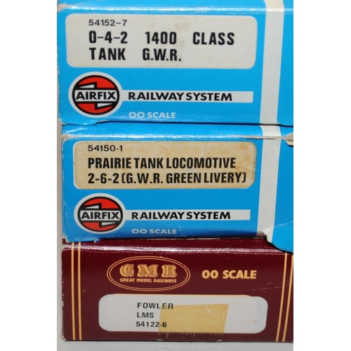 88 - Airfix OO gauge 1400 Class Tank ref:54152-7, Prairie Tank ref:54150-1 and LMS Fowler Locomotive and ... 